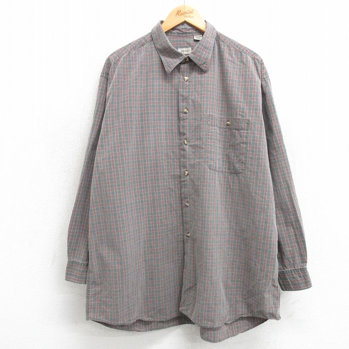 XL★古着 IZOD 長袖 シャツ メンズ 大きいサイズ コットン 緑系他 グリーン チェック 25mar13 中古 トップス