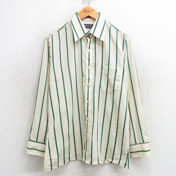 M★古着 アロー 長袖 シャツ メンズ 90年代 90s 薄ベージュ他 カーキ ストライプ 【spe】 25mar13 中古 トップス
