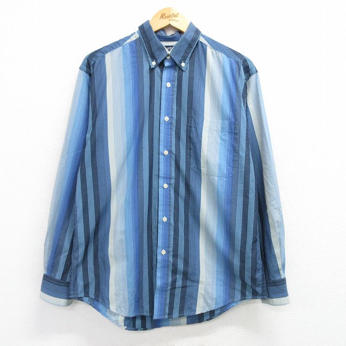 M★古着 ピューリタン 長袖 シャツ メンズ 00年代 00s ボタンダウン 紺他 ネイビー ストライプ 25mar14 中古 トップス
