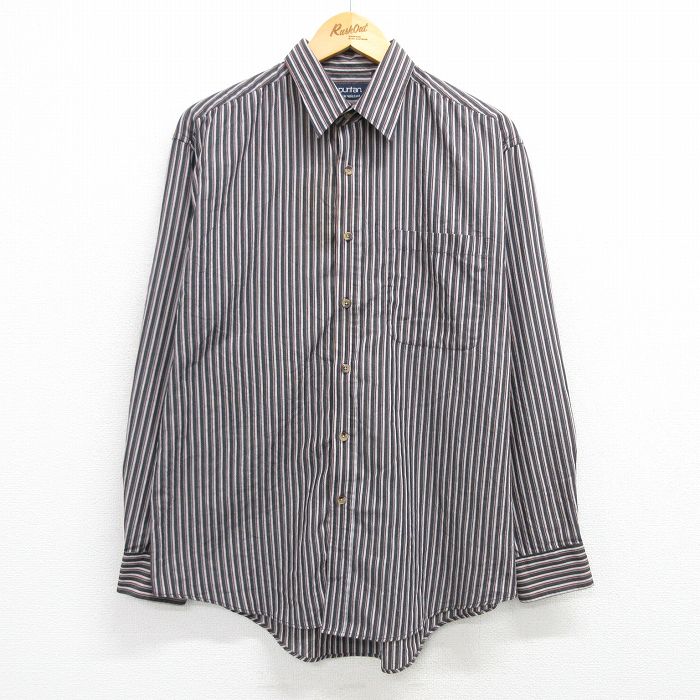 L★古着 ピューリタン 長袖 シャツ メンズ 00年代 00s 黒他 ブラック ストライプ 25mar14 中古 トップス