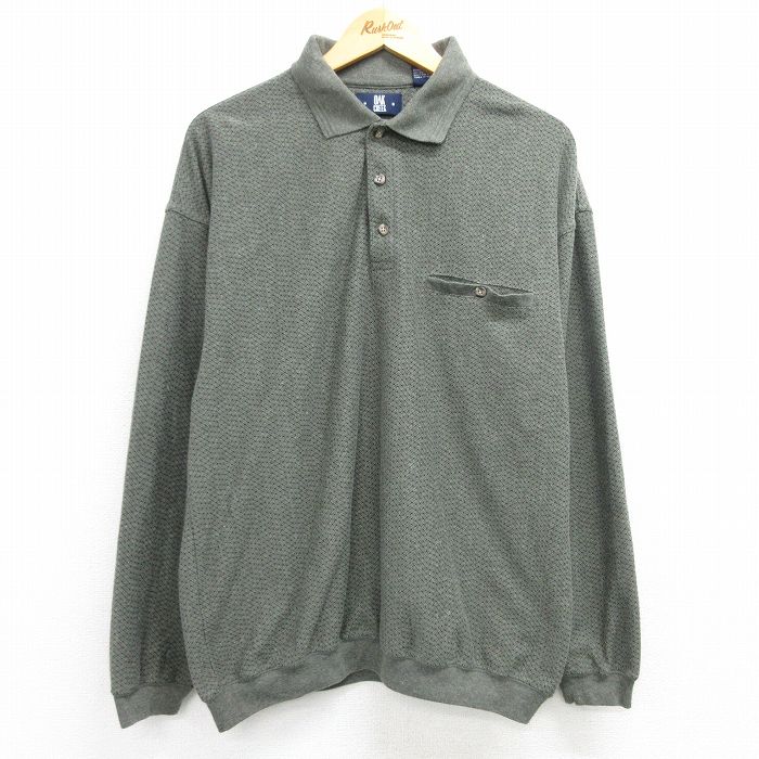 XL★古着 長袖 ポロ シャツ メンズ 90年代 90s 緑 グリーン 25mar14 中古 トップス