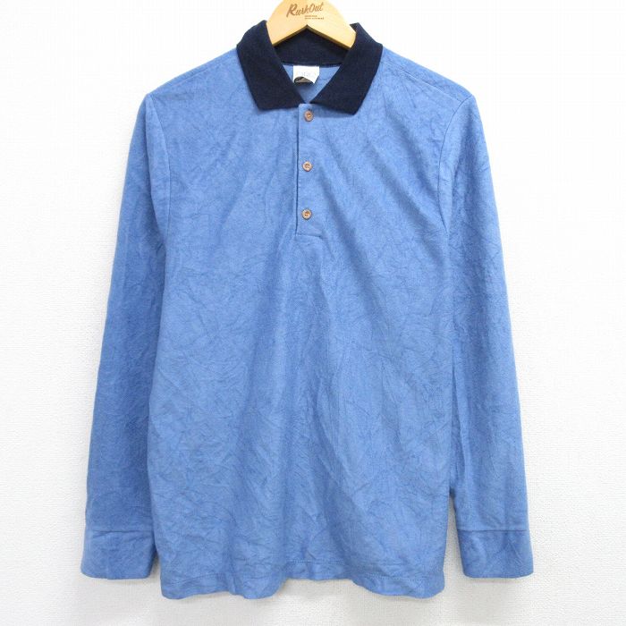 80s 長袖ポロシャツ ネイビー M | 古着