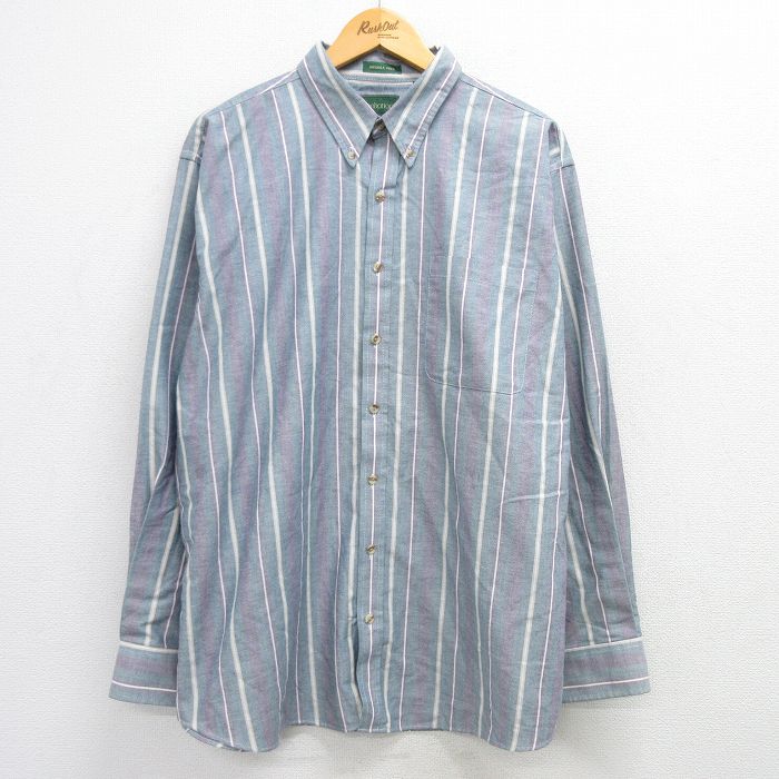 マンハッタン 90s 長袖シャツ ストライプ グリーン XL | 古着