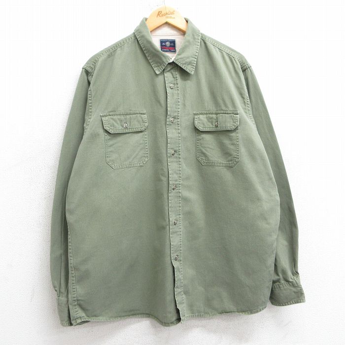 XL★古着 ラングラー Wrangler 長袖 シャツ メンズ 大きいサイズ コットン 濃緑 グリーン 25mar15 中古 トップス