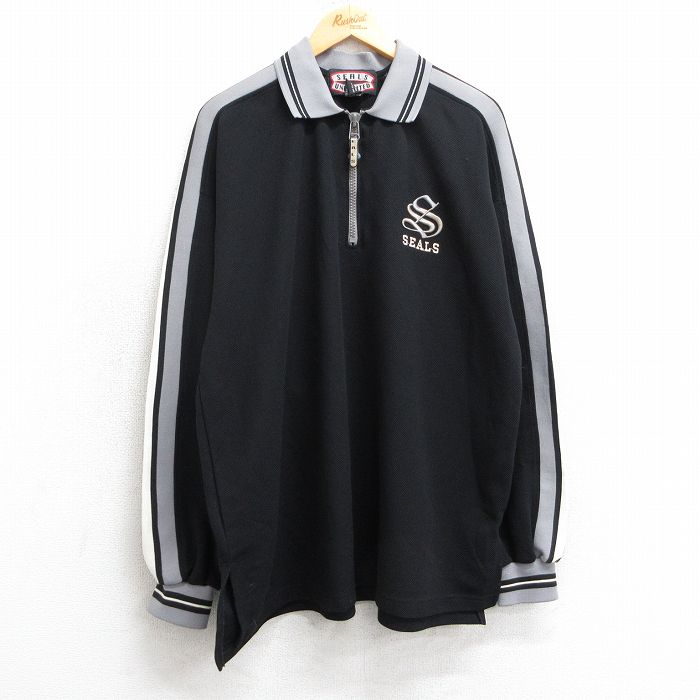 XL★古着 長袖 ハーフジップ トップス メンズ SEALS UNLIMITED 大きいサイズ 黒他 ブラック 【spe】 25mar15 中古