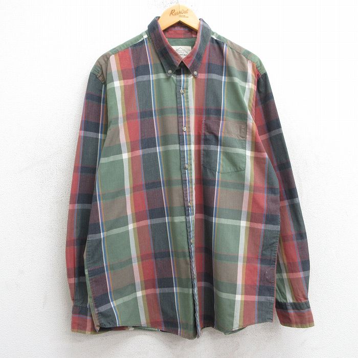 【20%OFF】XL★古着 セントジョンズベイ 長袖 シャツ メンズ ボタンダウン 緑他 グリーン チェック 25mar15 中古 トップス