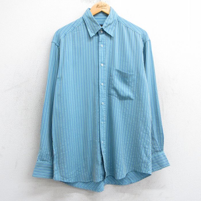 L★古着 長袖 シャツ メンズ 00年代 00s ボタンダウン 水色他 ストライプ 25mar15 中古 トップス