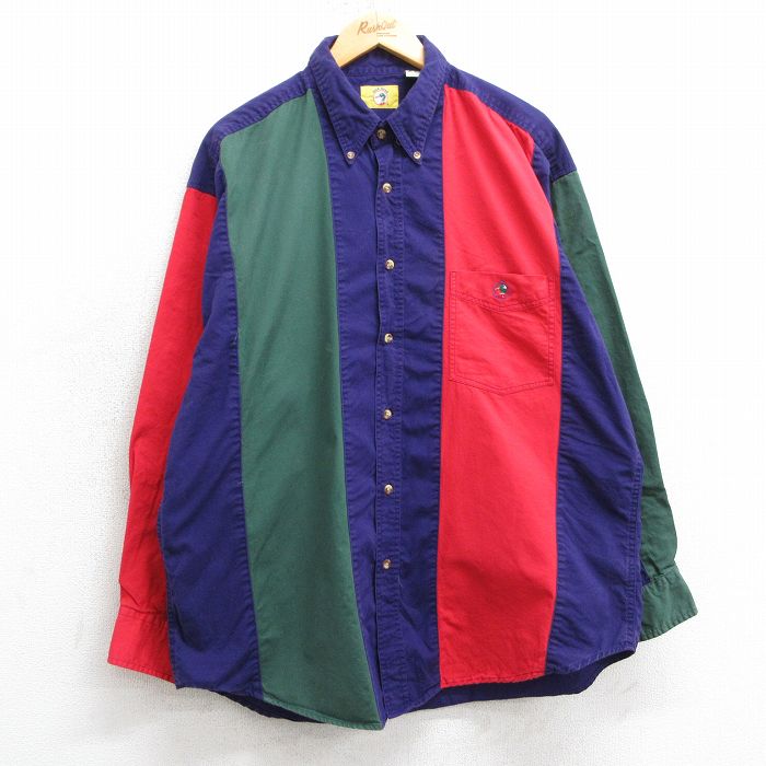 【50%OFF】XL★古着 ダックヘッド 長袖 シャツ メンズ 00年代 00s マルチカラー 大きいサイズ コットン ボタンダウン 紫他 パープル 【spe】 25mar15 中古 トップス