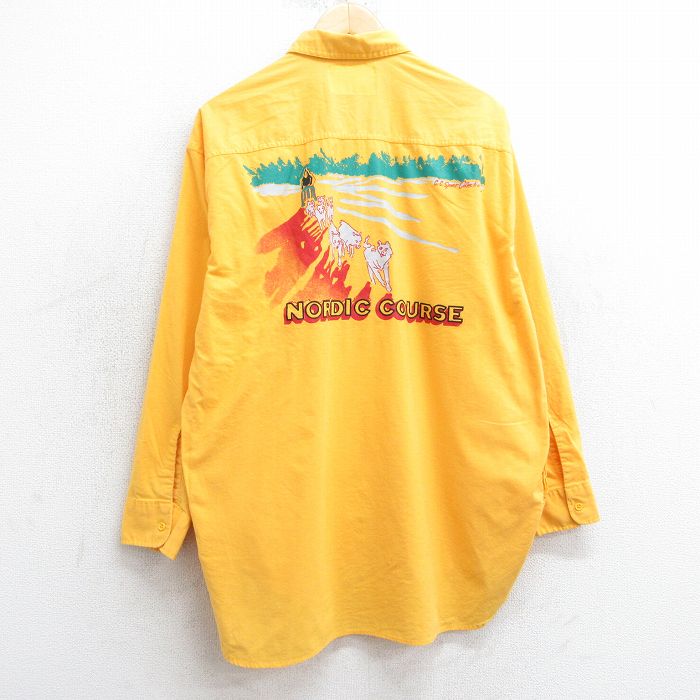 【50%OFF】L★古着 長袖 シャツ メンズ 90年代 90s 犬 コットン USA製 黄 イエロー 25mar15 中古 トップス