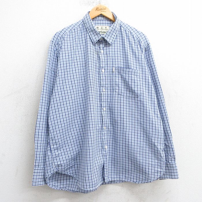 XL★古着 バブアー 長袖 シャツ メンズ コットン 青他 ブルー チェック 25mar15 中古 トップス