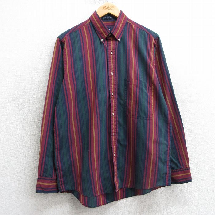 L★古着 GANT 長袖 シャツ メンズ 90年代 90s ボタンダウン エンジ他 ストライプ 25mar15 中古 トップス