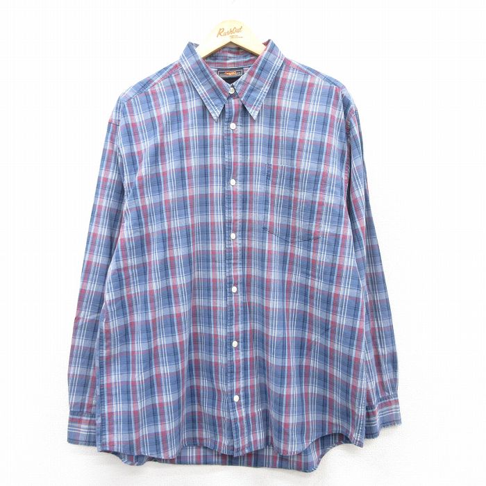 XL★古着 ルート66 長袖 シャツ メンズ 00年代 00s コットン 青他 ブルー チェック 25mar17 中古 トップス