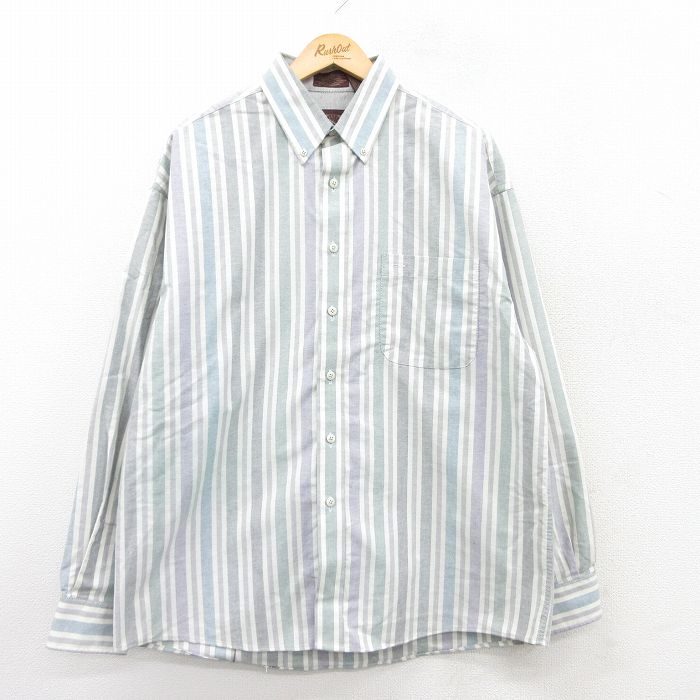 XL★古着 HAGGAR 長袖 シャツ メンズ コットン 白他 ホワイト ストライプ 25mar17 中古 トップス