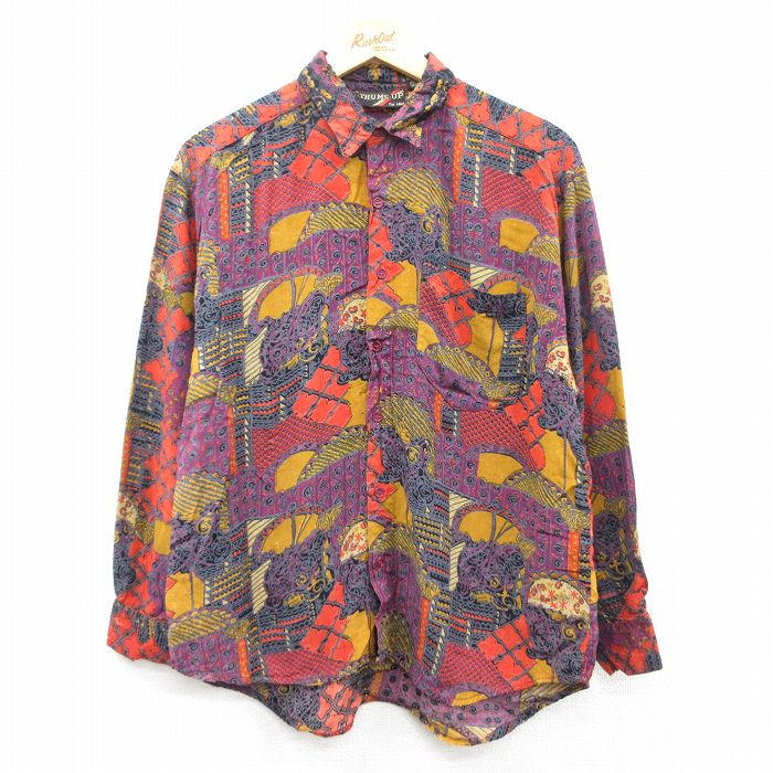 L★古着 長袖 シャツ メンズ 90年代 90s レーヨン 紫他 パープル 25mar17 中古 トップス
