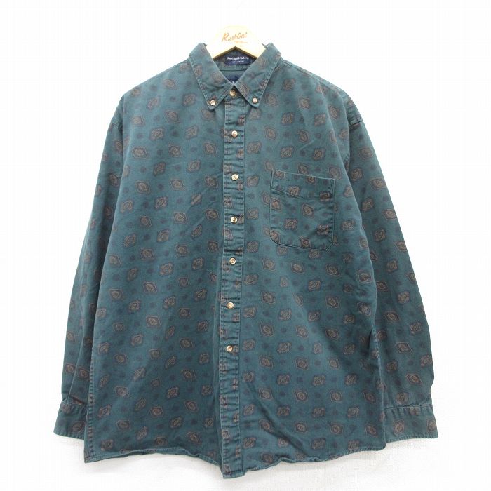 【50%OFF】XL★古着 長袖 シャツ メンズ 00年代 00s 大きいサイズ コットン 濃緑他 グリーン 25mar17 中古 トップス