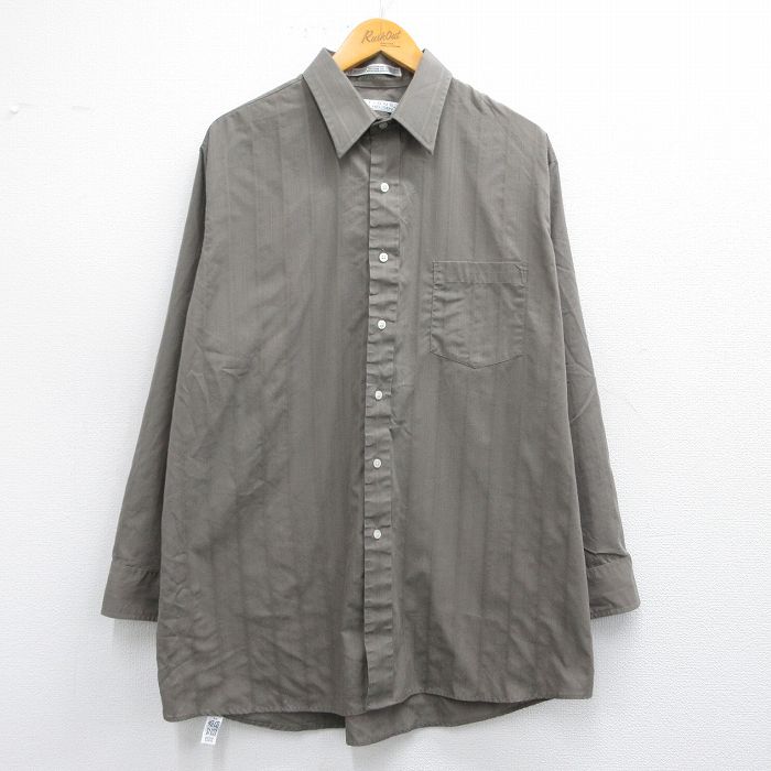 XL★古着 バンヒューセン 長袖 シャツ メンズ 90年代 90s 薄茶 ブラウン ストライプ 25mar17 中古 トップス