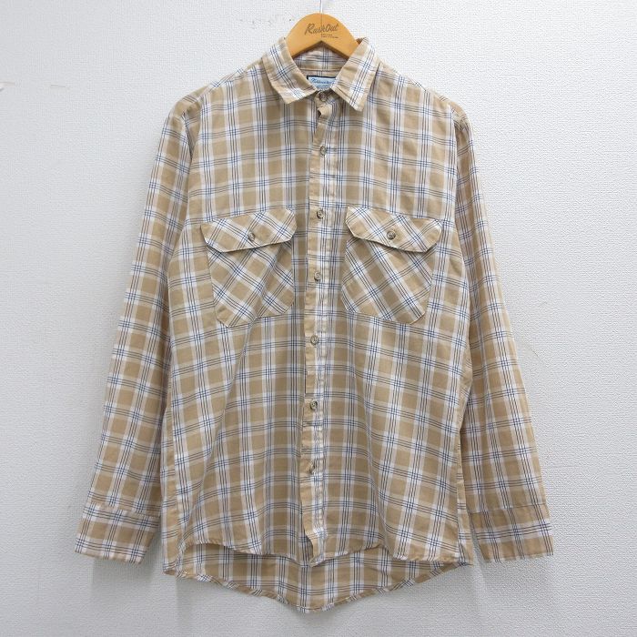 M★古着 長袖 シャツ メンズ 90年代 90s USA製 ベージュ他 カーキ チェック 25mar17 中古 トップス