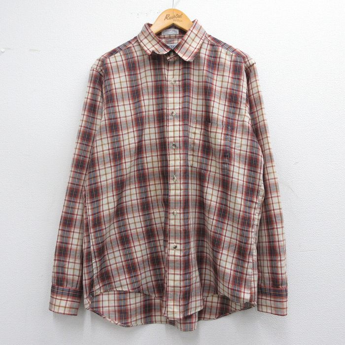 L★古着 長袖 シャツ メンズ 80年代 80s 赤他 レッド チェック 25mar17 中古 トップス