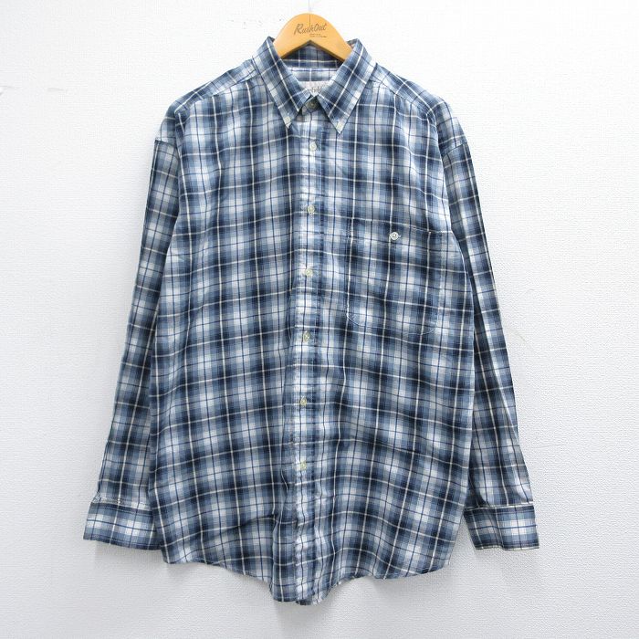 【20%OFF】M★古着 長袖 シャツ メンズ 00年代 00s 紺系 ネイビー チェック 25mar17 中古 トップス