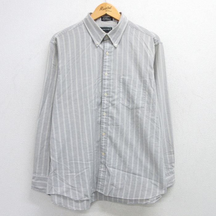 L★古着 長袖 シャツ メンズ 80年代 80s ボタンダウン グレー他 ストライプ 25mar17 中古 トップス