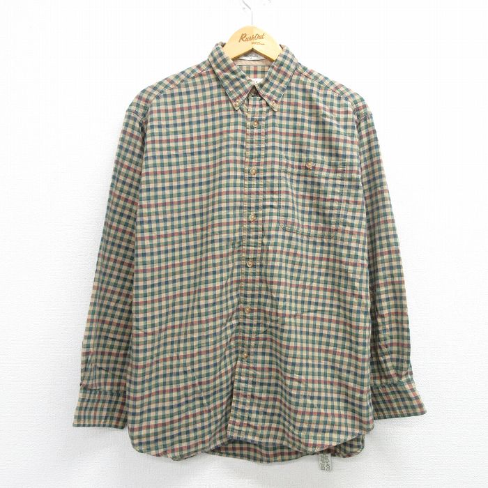 L★古着 オービス ORVIS 長袖 シャツ メンズ 00年代 00s コットン ボタンダウン 緑他 グリーン チェック 25mar17 中古 トップス