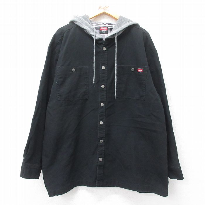 XL★古着 ラングラー Wrangler 長袖 シャツ パーカー メンズ ダック地 大きいサイズ コットン 黒他 ブラック 【spe】 25mar18 中古 トップス