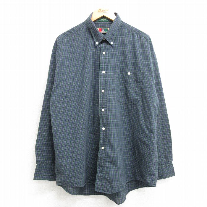 【20%OFF】L★古着 長袖 シャツ メンズ 90年代 90s ボタンダウン 紺他 ネイビー チェック 25mar19 中古 トップス