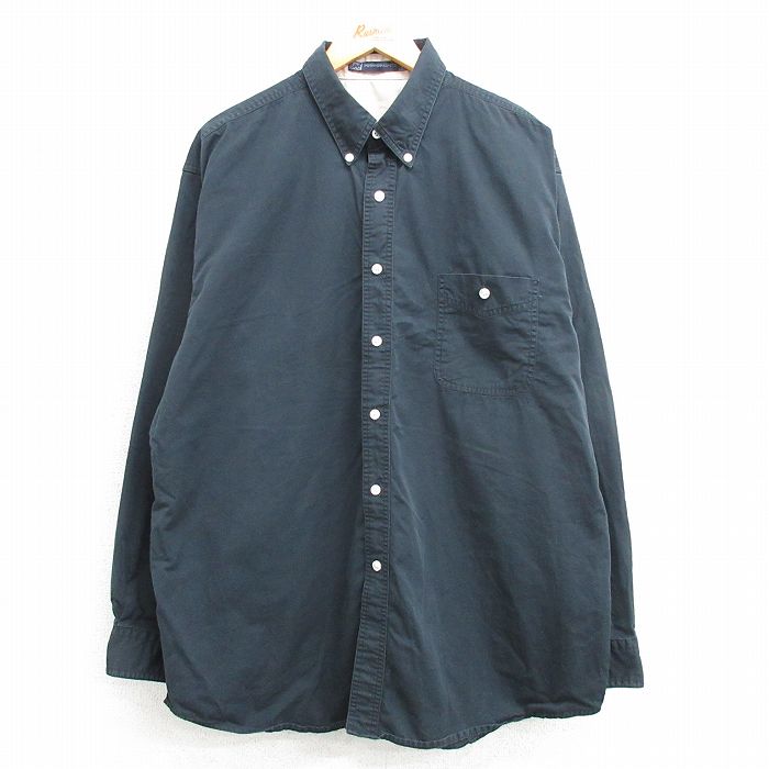 【50%OFF】XL★古着 リー Lee 長袖 シャツ メンズ コットン ボタンダウン 黒 ブラック 25mar19 中古 トップス