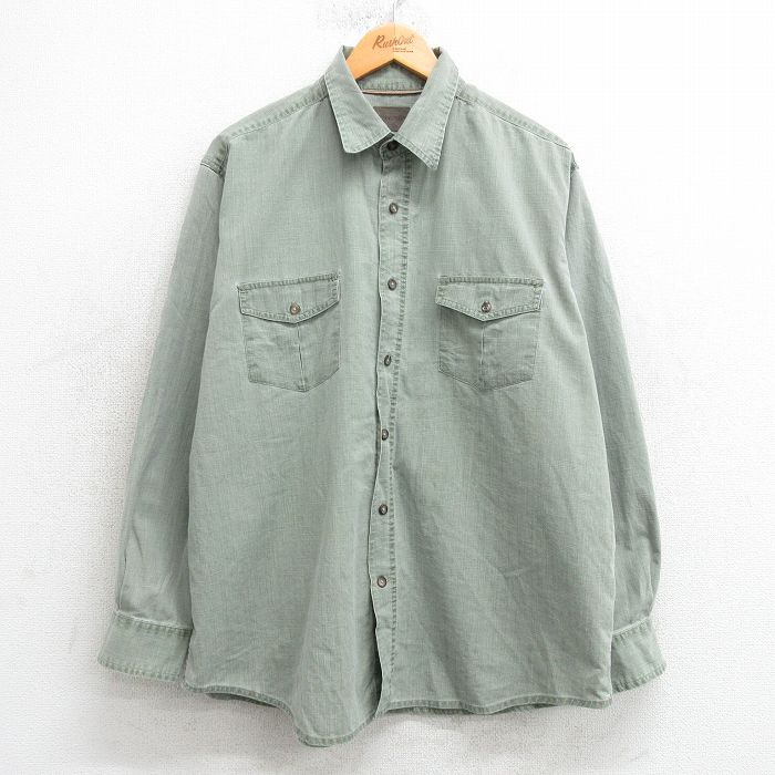 XL★古着 セントジョンズベイ 長袖 シャツ メンズ コットン 薄緑 グリーン 25mar19 中古 トップス