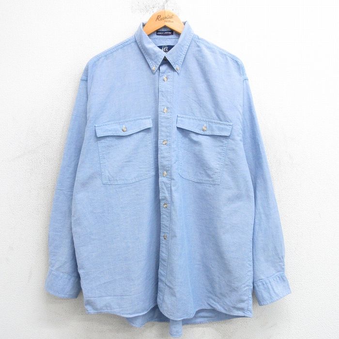 XL★古着 バンヒューセン 長袖 シャツ メンズ 90年代 90s オックスフォード コットン ボタンダウン 薄紺 ネイビー 25mar19 中古 トップス