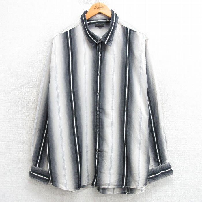 XL★古着 STRUCTURE 長袖 シャツ メンズ 白他 ホワイト ストライプ 【spe】 25mar19 中古 トップス