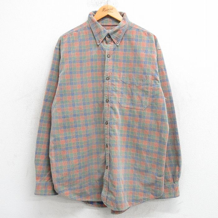 XL★古着 THE TERRITORY A HEAD 長袖 シャツ メンズ 00年代 00s コットン ボタンダウン オレンジ系他 25mar22 中古 トップス