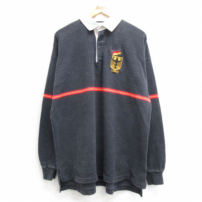 XL★古着 長袖 ラガー シャツ メンズ 90年代 90s ドイツ コットン USA製 黒系他 ブラック 25mar22 中古 トップス