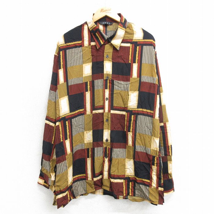 L★古着 長袖 シャツ メンズ ロング丈 茶系他 ブラウン 25mar22 中古 トップス