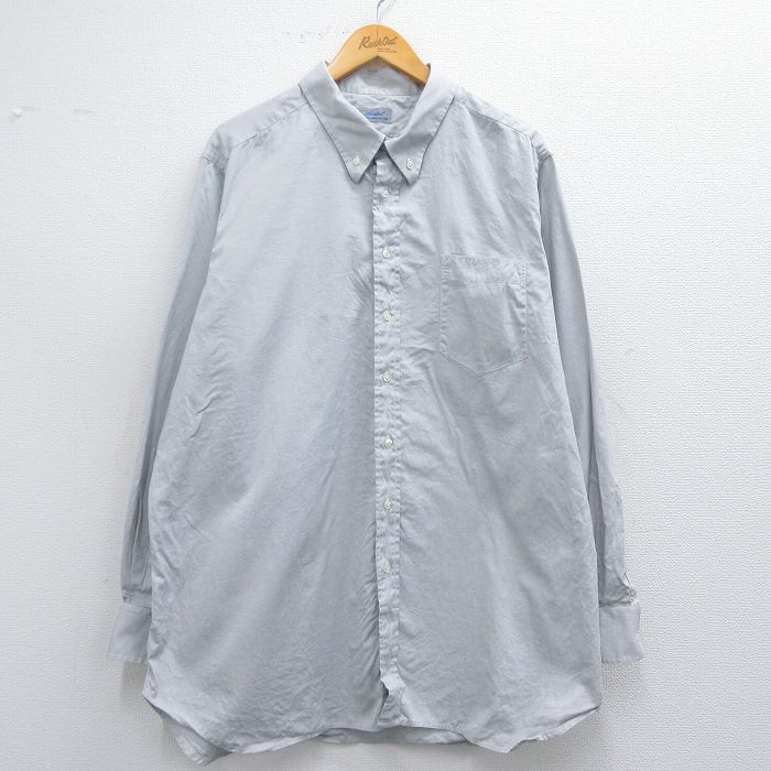 XL★古着 長袖 シャツ メンズ オックスフォード 大きいサイズ ロング丈 ボタンダウン グレー 25mar22 中古 トップス