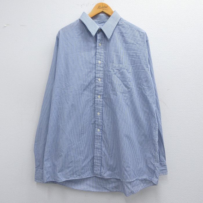 XL★古着 アロー 長袖 シャツ メンズ 大きいサイズ ロング丈 紺他 ネイビー ストライプ 【spe】 25mar22 中古 トップス