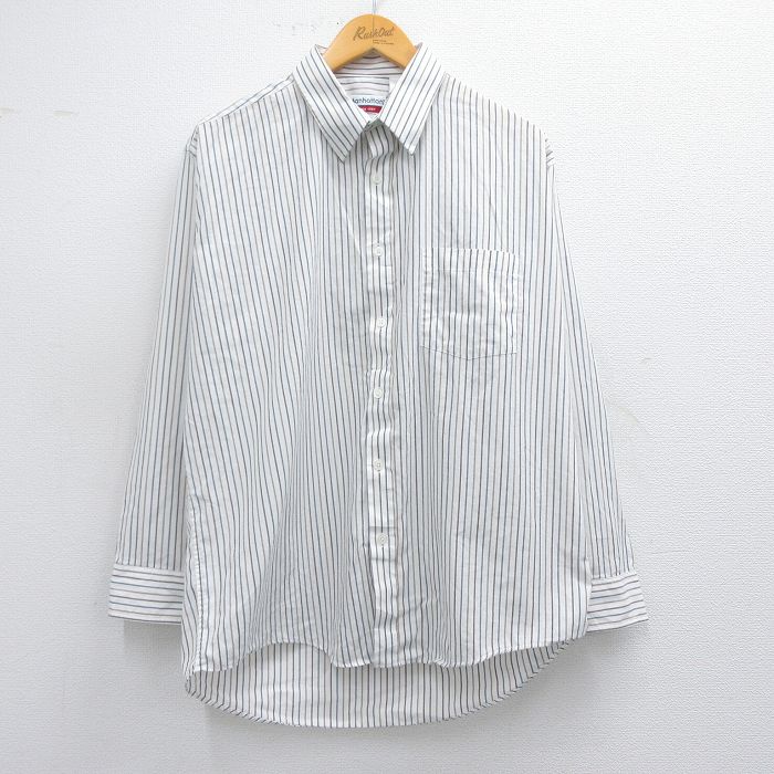 XL★古着 マンハッタン 長袖 シャツ メンズ 白他 ホワイト ストライプ 25mar22 中古 トップス