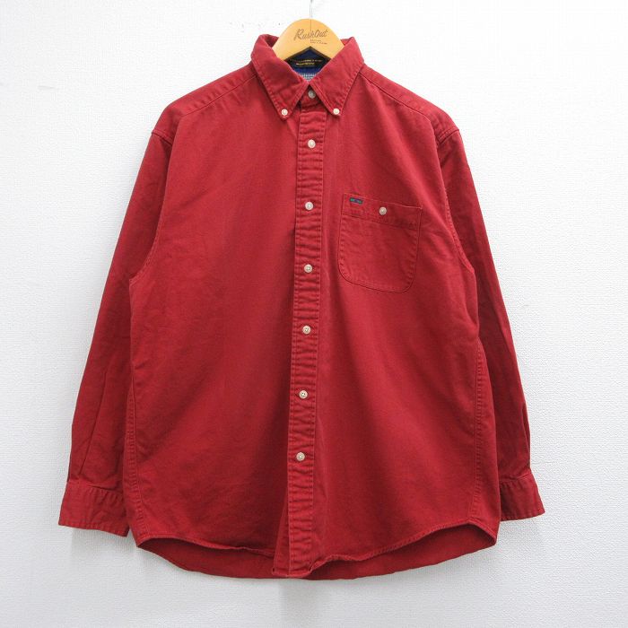 L★古着 長袖 シャツ メンズ 00年代 00s コットン ボタンダウン 赤 レッド 25mar22 中古 トップス