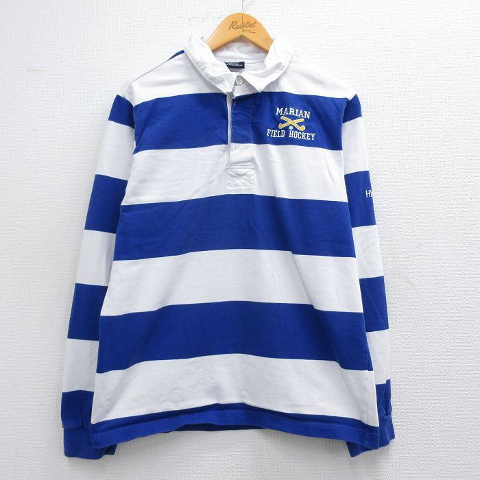 M★古着 長袖 ラガー シャツ メンズ ホッケー コットン 白他 ホワイト ボーダー 25mar22 中古 トップス