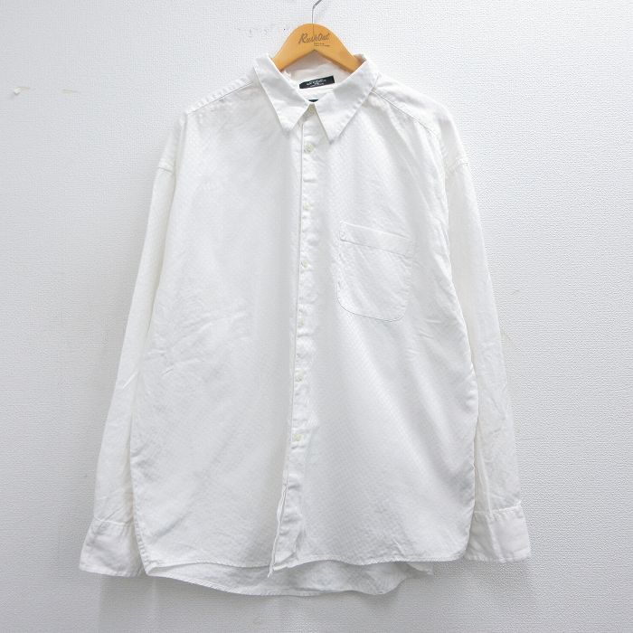 XL★古着 長袖 シャツ メンズ 大きいサイズ コットン 白 ホワイト 25mar22 中古 トップス