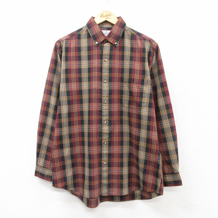 XL★古着 シアーズ 長袖 シャツ メンズ 90年代 90s ボタンダウン エンジ他 チェック 25mar22 中古 トップス