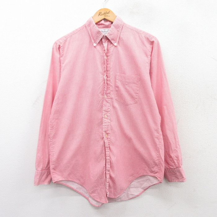 M★古着 マルボロ 長袖 ビンテージ シャツ メンズ 60年代 60s コットン ボタンダウン 赤他 レッド チェック 【spe】 25mar22 中古 トップス