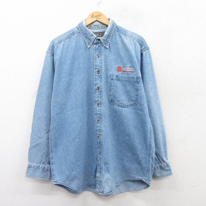 【50%OFF】L★古着 長袖 シャツ メンズ 00年代 00s CINCINATI 薄紺 ネイビー デニム 25mar22 中古 トップス