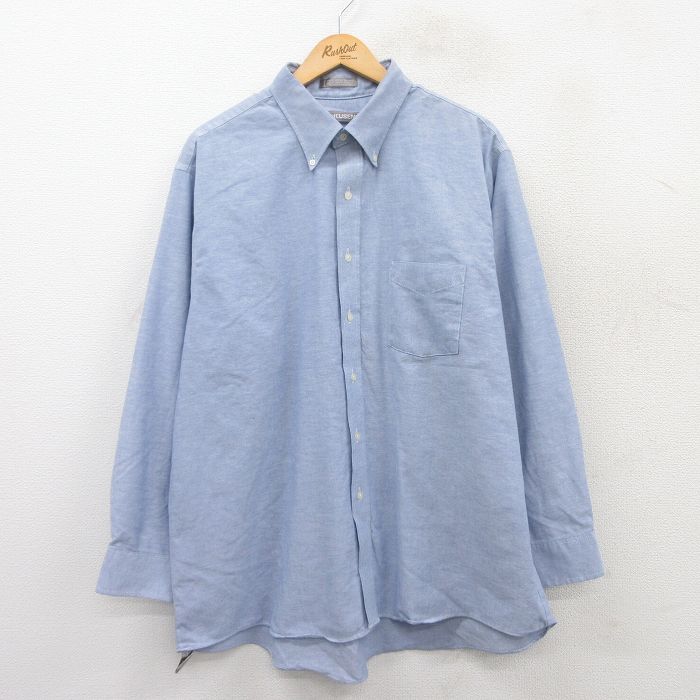 【50%OFF】XL★古着 バンヒューセン 長袖 シャツ メンズ オックスフォード 大きいサイズ ボタンダウン 薄紺 ネイビー 25mar24 中古 トップス