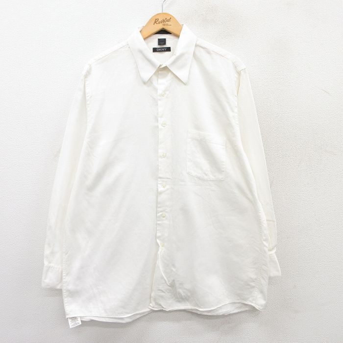 XL★古着 ダナキャラン DKNY 長袖 シャツ メンズ 大きいサイズ 白 ホワイト 25mar24 中古 トップス