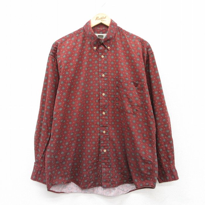 【20%OFF】L★古着 長袖 シャツ メンズ 90年代 90s 総柄 コットン ボタンダウン 赤系他 レッド 25mar24 中古 トップス