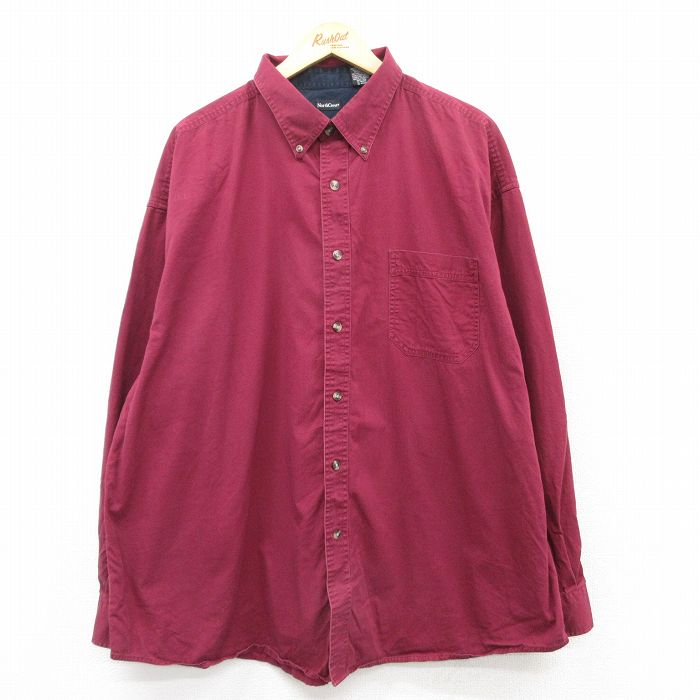 XL★古着 長袖 シャツ メンズ 大きいサイズ コットン ボタンダウン エンジ系 25mar24 中古 トップス