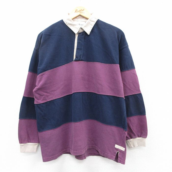 L★古着 長袖 ラガー シャツ メンズ コットン 紺他 ネイビー 25mar26 中古 トップス