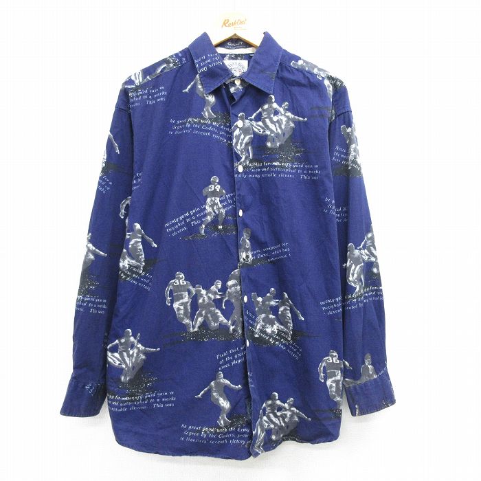 【50%OFF】XL★古着 GANT SALTY DOG 長袖 シャツ メンズ 90年代 90s アメフト 大きいサイズ コットン 紺他 ネイビー 【spe】 25mar26 中古 トップス