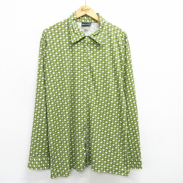 XL★古着 長袖 シャツ メンズ 90年代 90s 大きいサイズ USA製 黄緑他 【spe】 25mar26 中古 トップス